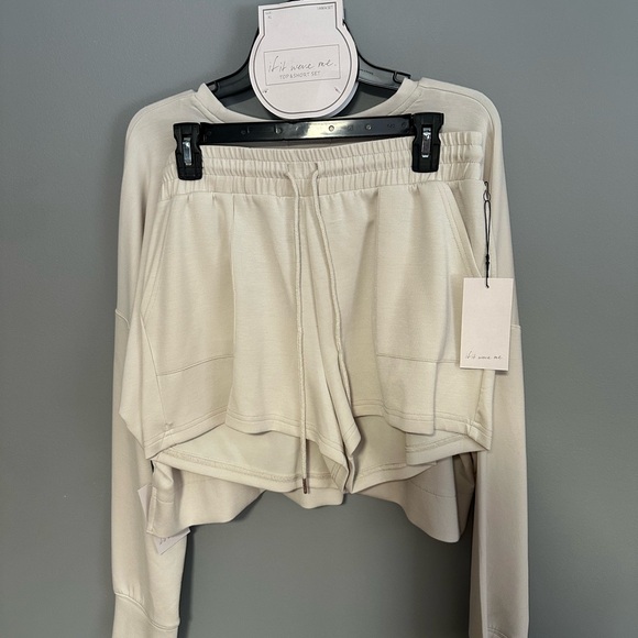 If It Were Me Cream Long Sleeve Half Sweatshirt & Shorts - Picture 4 of 6